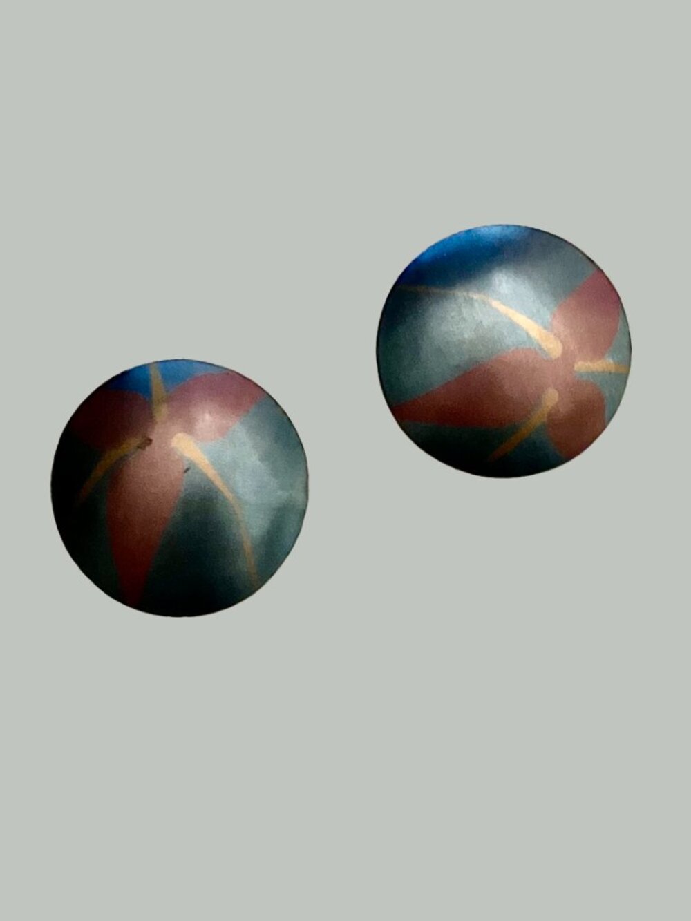 Vintage iridescent, Retro-Futuristic/New Wave 80's, anodized metal disc earrings